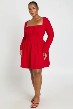Robe Patineuse Grande Taille À Manches Longues En Bengaline Avec Corset