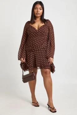Robe Patineuse Grande Taille à Pois en Mousseline avec Godets