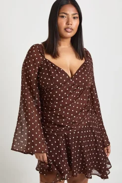 Robe Patineuse Grande Taille à Pois en Mousseline avec Godets