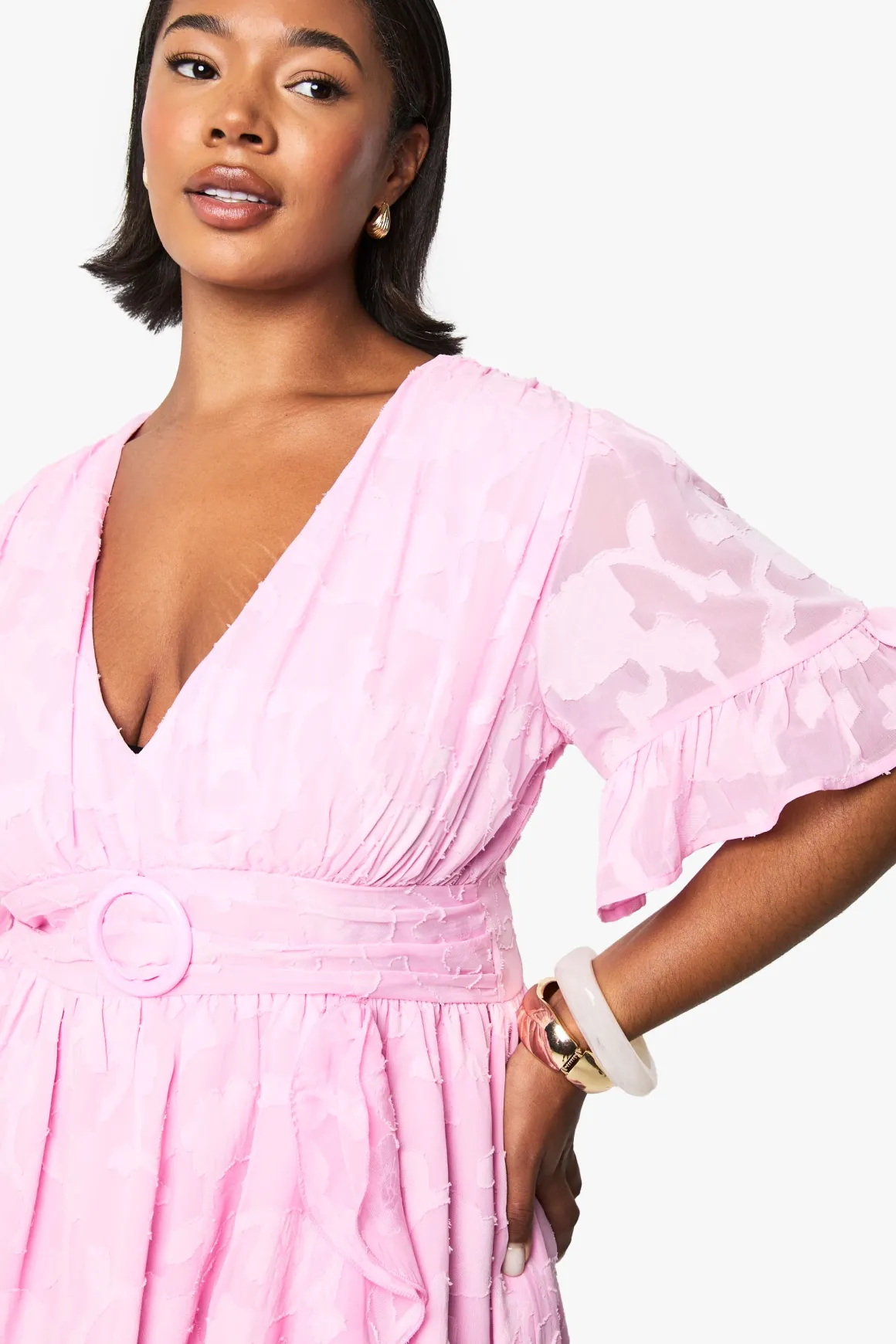 Robe patineuse grande taille Burnout Floral à manches d’ange
