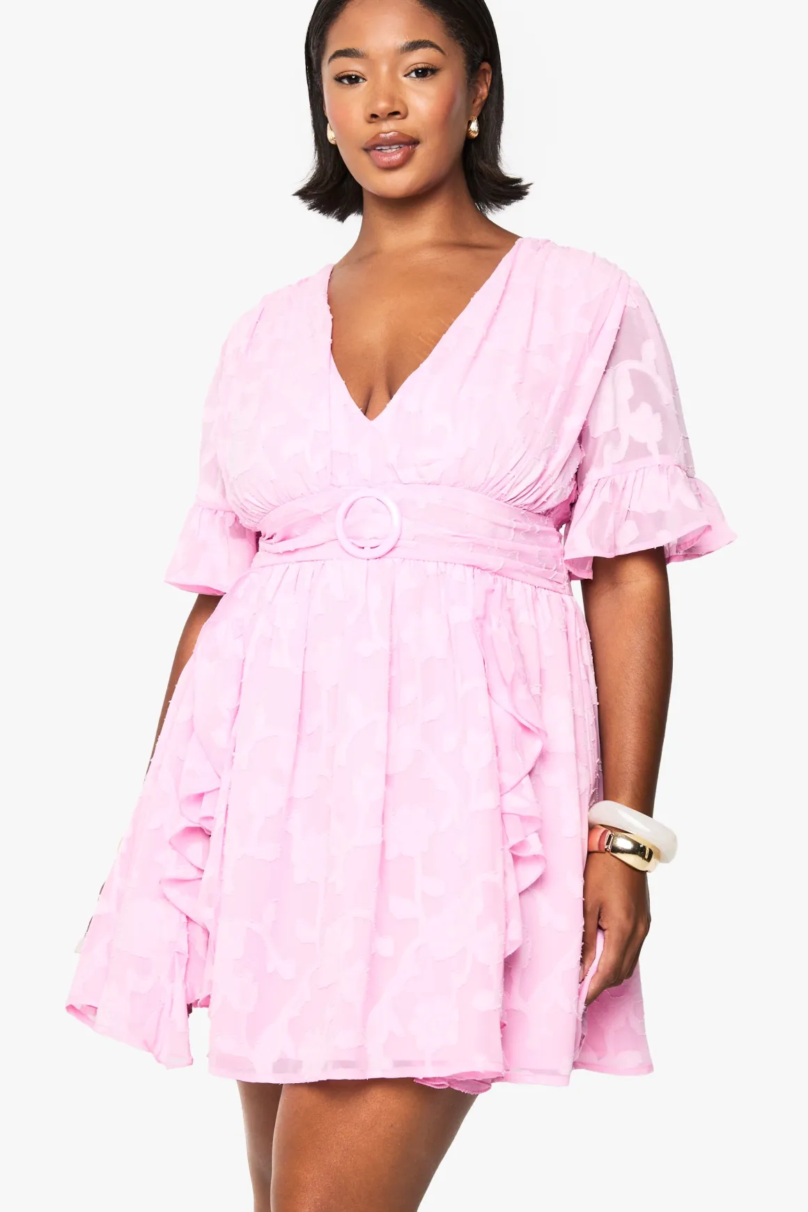 Robe patineuse grande taille Burnout Floral à manches d’ange