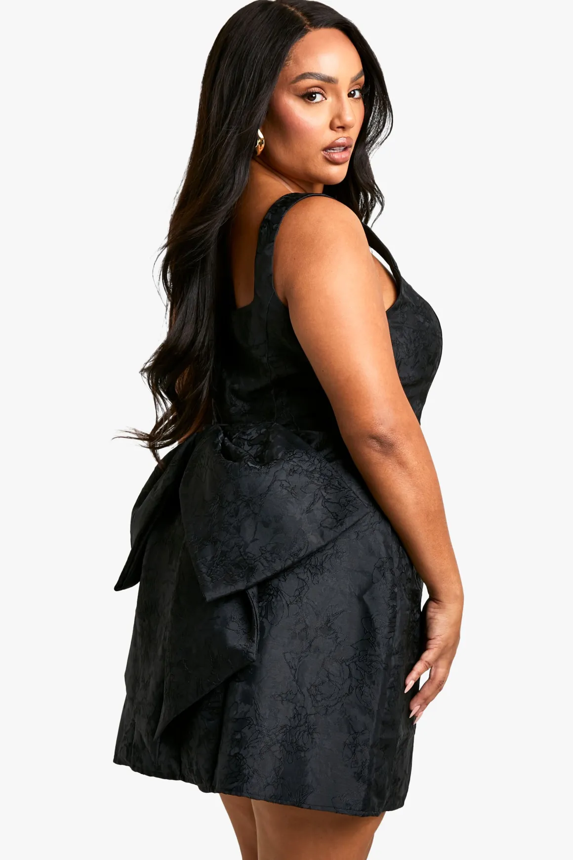 Robe Patineuse Grande Taille en Jacquard à Encolure Carrée