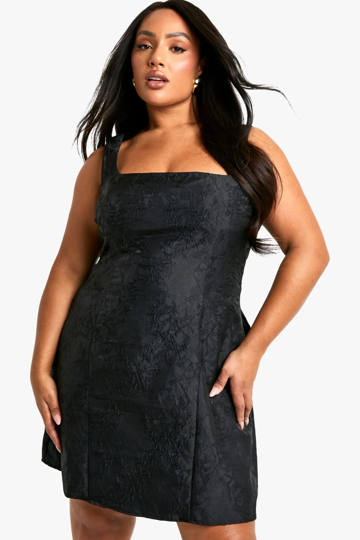 Robe Patineuse Grande Taille en Jacquard à Encolure Carrée
