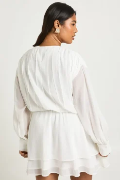 boohoo Robe Patineuse Grande Taille en Mousseline à Volants Blouson avec Ceinture Nouée<Femme Robes Patineuses|Robes À Manches Longues