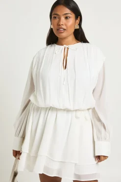 boohoo Robe Patineuse Grande Taille en Mousseline à Volants Blouson avec Ceinture Nouée<Femme Robes Patineuses|Robes À Manches Longues