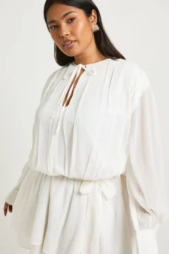 boohoo Robe Patineuse Grande Taille en Mousseline à Volants Blouson avec Ceinture Nouée<Femme Robes Patineuses|Robes À Manches Longues