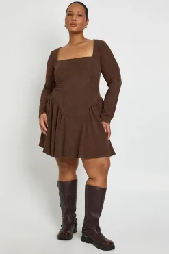 Robe Patineuse Grande Taille en Velours Côtelé Style Fermière