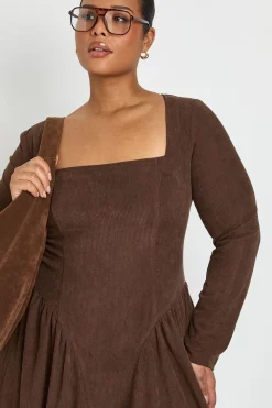 Robe Patineuse Grande Taille en Velours Côtelé Style Fermière