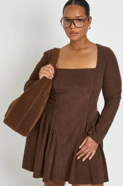 Robe Patineuse Grande Taille en Velours Côtelé Style Fermière