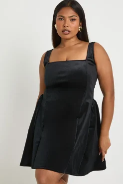 Robe Patineuse Grande Taille en Velours à Encolure Carrée