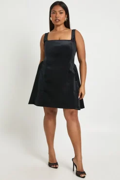 Robe Patineuse Grande Taille en Velours à Encolure Carrée