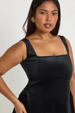 Robe Patineuse Grande Taille en Velours à Encolure Carrée