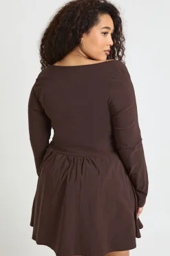 Robe Patineuse Grande Taille à Manches Longues et Bustier en Bengaline