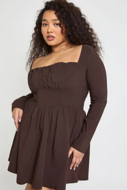 Robe Patineuse Grande Taille à Manches Longues et Bustier en Bengaline