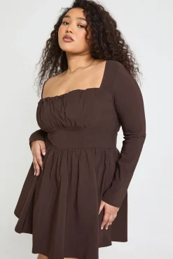 Robe Patineuse Grande Taille à Manches Longues et Bustier en Bengaline