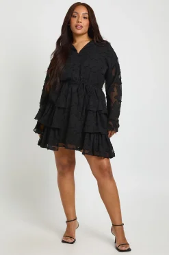 boohoo Robe Patineuse Grande Taille en Mousseline Dévorée à Volants<Femme Robes Patineuses|Robes À Manches Longues