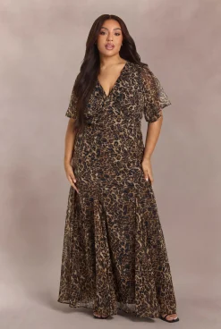 Robe Patineuse Grande Taille à Manches Longues Imprimé Léopard