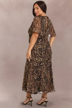 Robe Patineuse Grande Taille à Manches Longues Imprimé Léopard