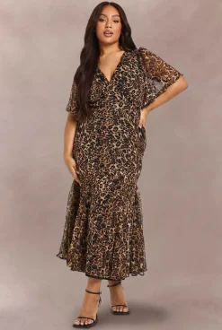 Robe Patineuse Grande Taille à Manches Longues Imprimé Léopard