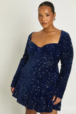 Robe Patineuse Grande Taille à Décolleté Cœur et Manches Longues