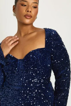 Robe Patineuse Grande Taille à Décolleté Cœur et Manches Longues