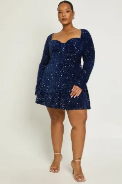 Robe Patineuse Grande Taille à Décolleté Cœur et Manches Longues