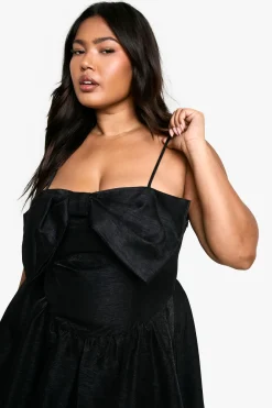 Robe patineuse grande taille avec détails de nœud et bretelles