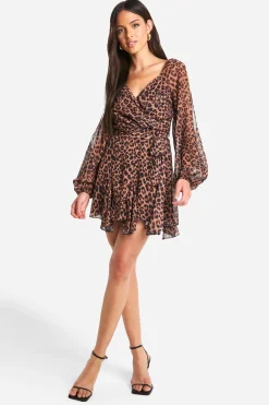 Robe patineuse à imprimé léopard et dentelle