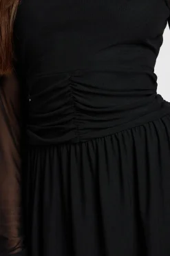 Robe Patineuse À Manches Longues En Mesh Et Taille Froncée