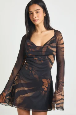 Robe Patineuse à Manches Longues Imprimé Animal Petite Taille