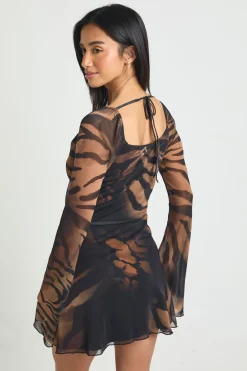 Robe Patineuse à Manches Longues Imprimé Animal Petite Taille