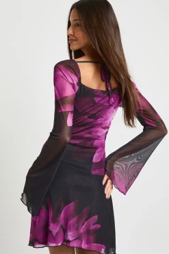 Robe Patineuse à Manches Longues Motif Floral