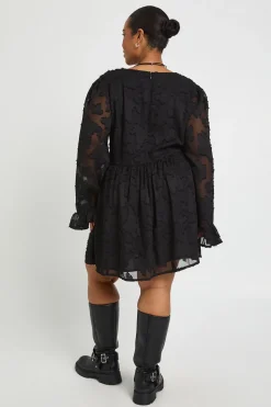 Robe Patineuse Manches Longues Motif Floral Dévoré Grande Taille