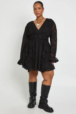 Robe Patineuse Manches Longues Motif Floral Dévoré Grande Taille