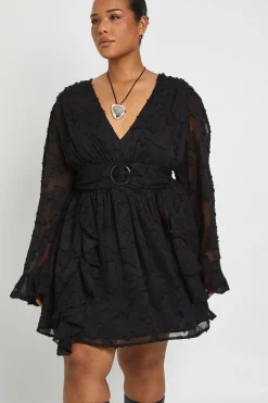 Robe Patineuse Manches Longues Motif Floral Dévoré Grande Taille