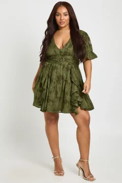 Robe Patineuse Manches Longues Motif Floral Dévoré Grande Taille