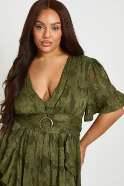 Robe Patineuse Manches Longues Motif Floral Dévoré Grande Taille
