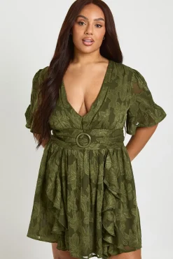 Robe Patineuse Manches Longues Motif Floral Dévoré Grande Taille