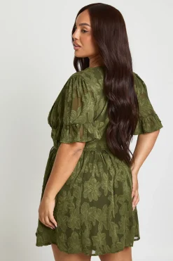 Robe Patineuse Manches Longues Motif Floral Dévoré Grande Taille