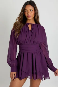 Robe patineuse à manches longues en chiffon