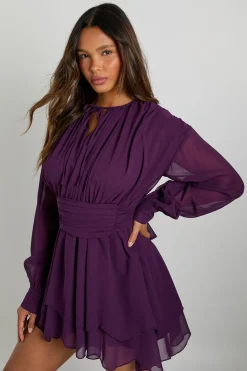 Robe patineuse à manches longues en chiffon