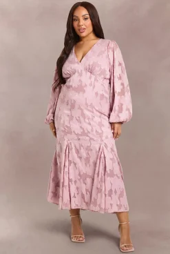 Robe Patineuse Manches Longues Motif Floral Dévoré Grande Taille