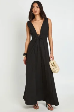 Robe Patineuse Maxi À Décolleté Plongeant En V Avec Nœud Devant
