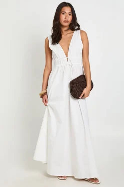 boohoo Robe Patineuse Maxi À Décolleté Plongeant Et Nœud Frontal<Femme Robes Patineuses|Robes