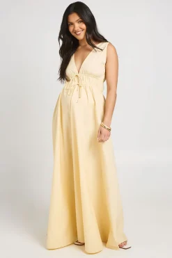 Robe Patineuse Maxi De Maternité À Col V Profond Avec Nœud Devant