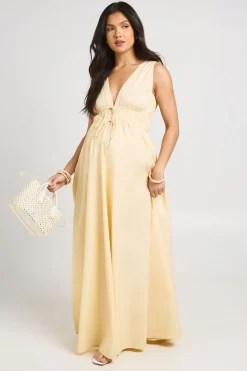 Robe Patineuse Maxi De Maternité À Col V Profond Avec Nœud Devant