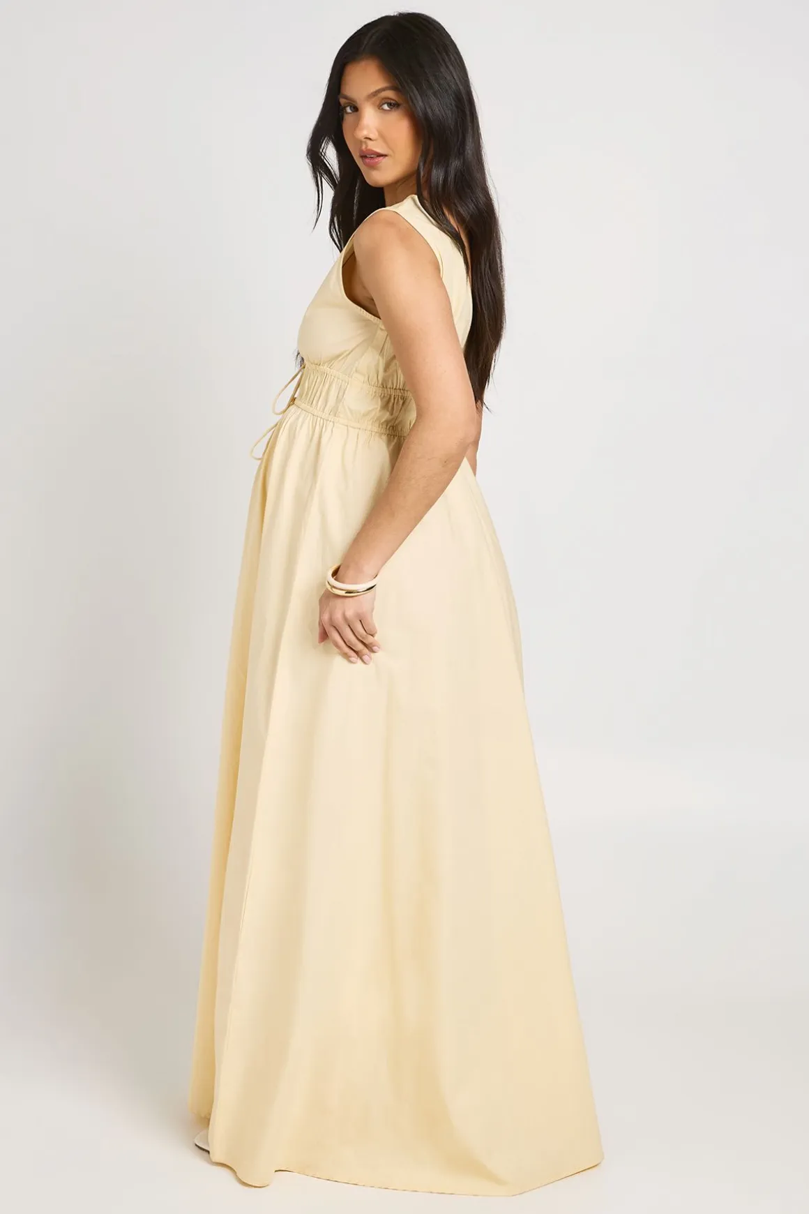 Robe Patineuse Maxi De Maternité À Col V Profond Avec Nœud Devant