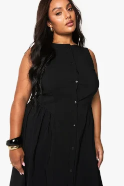 boohoo Robe patineuse midaxi boutonnée en grandes tailles<Femme Toutes Les Robes|Robes Patineuses