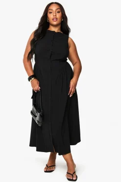 boohoo Robe patineuse midaxi boutonnée en grandes tailles<Femme Toutes Les Robes|Robes Patineuses