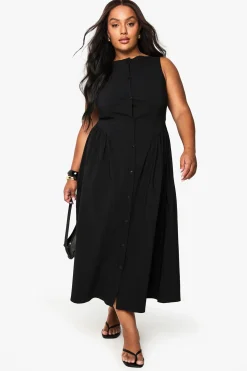 boohoo Robe patineuse midaxi boutonnée en grandes tailles<Femme Toutes Les Robes|Robes Patineuses